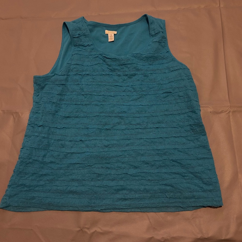 Chicos‎ Teal Blue Tiered Ruffle Pointelle Tank Top Scoop Neck Size 3 XL Layering